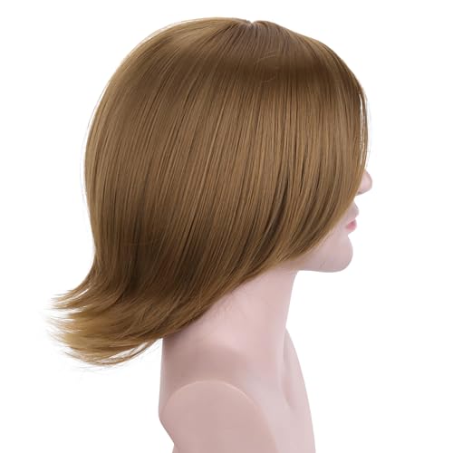 BERON Golden Brown Short Straight Wigs for Men with Side Part, Heat-Resistant Synthetic Hair