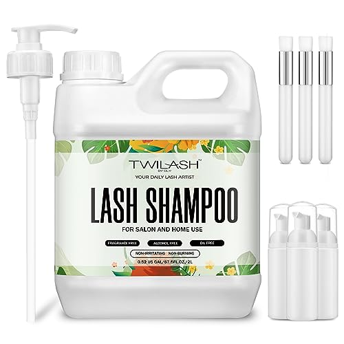 Lash Shampoo Bulk, Eyelash Cleanser for Extensions 2 Liters - 3 Foam Pump Bottles, 3 Lash Cleansing Brushes, Dispenser Pump - Eyelid Foaming Cleanser for Professional Salon and Home Use