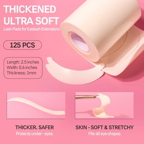 Foam Eye Pads for Eyelash Extensions | Akissos Lash Extension Pads | 125PCS Indivially Thick Soft & Anti-Slip Tools for Perfect Lash Lifts | Professional Eyelash Supplies for Salon or Daily Use