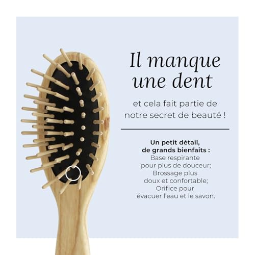 TEK Small Oval Wooden Hair Brush with Short Pins - Natural Ash, Detangling & Styling