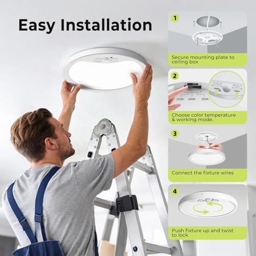 Hepside 4 Pack Motion Sensor Ceiling Lights 12 Inch 24W - White, Adjustable Color Temperatures & Timer