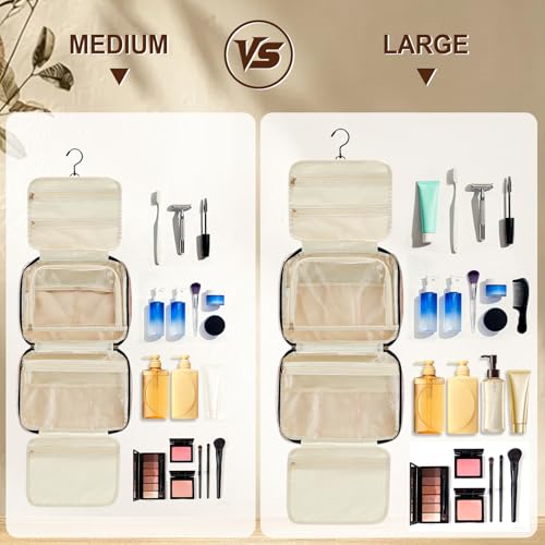 Travel Toiletry Bag, Hanging Makeup Organizer with Hook, Water-Resistant Cosmetic Bag, Fits Full-Size Shampoo & Conditioner Bottles, for Women & Men, Makeup Accessories & Brushes (Pink, Large)