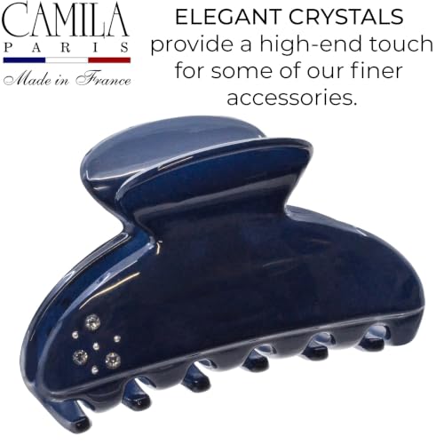 Dark Blue French Hair Claw Clip for Thick Hair - 2.75 Inch, No Slip, Crystal Accents
