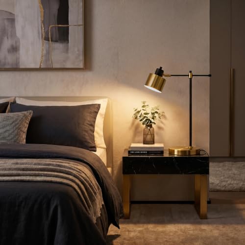 Black and Gold Modern Desk Lamp with Adjustable Reading Light - Metal Table Light for Home Office & Living Room