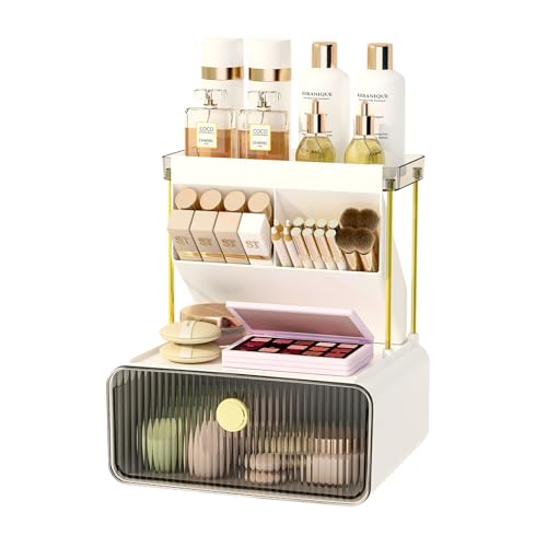 Followin 3-Tier Makeup Organizer with Drawer - Smoke Gray Vanity Desk Display