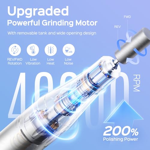 COSLUS E51 Professional Electric Nail Drill, 40000 RPM Portable Rechargeable Nail File with Storage Stand for Acrylic Gel Polishing Removing - Easy to Use for Women, Manicure at Home or Salon, Black