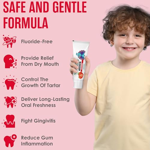 SprinJene Natural Kids Toothpaste Pack of 4 - Fluoride Free Strawberry Flavor, Gentle & Safe for Toddlers & Children