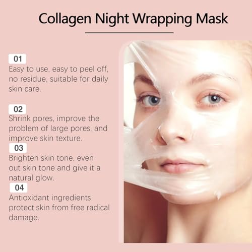 Collagen Overnight Wrapping Peel Off Facial Mask Pack,Hydrates and Tightens Skin,Reduces Sagging,Elasticity & Hydration Care with Brush 2.54 fl.oz