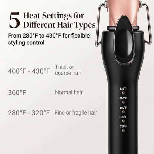 1 Inch Curling Iron with Clamp - Tourmaline Ceramic Hair Curler, 5 Heat Settings, Fast Heating, Dual Voltage, Auto Shut-Off