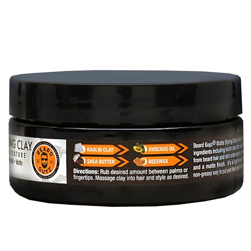 Beard Guyz Matte Styling Clay ? Strong?Hold for Beard & Hair ? Natural Texture & Matte Finish Styling Clay for Men¡¯s Grooming, 3 oz