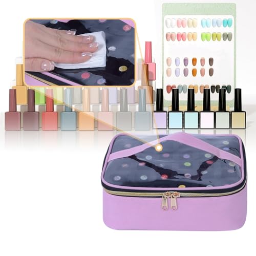 UOZL 2-Pack Pink Clear Nail Polish Organizer Holds 60 Bottles Travel Cosmetic Case