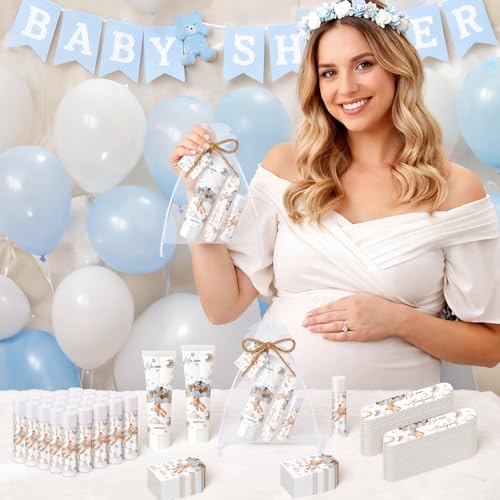25 Pack Baby Shower Favor Gifts - Bear Themed Hand Cream, Lip Balm & Accessories