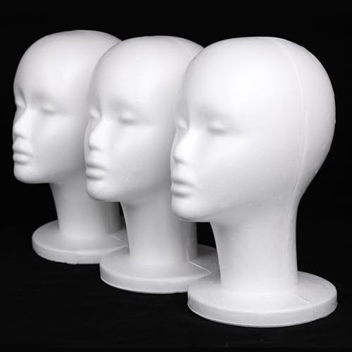 Leeven 3 Pack Foam Wig Heads Styrofoam Mannequin Heads for Wigs & Display - 11.6 Inch