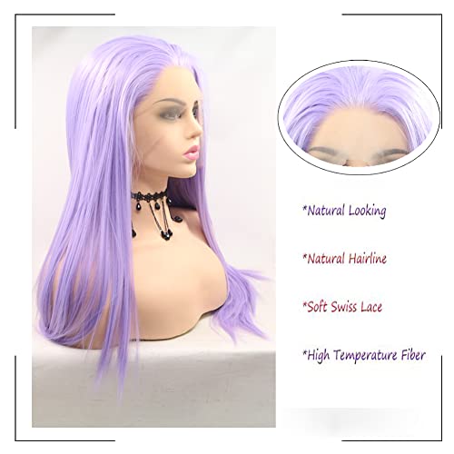Long Lavender Purple Lace Front Wig 24 Inch Synthetic Heat-Resistant Daily Hair for Women - Variation of 24/Purple
