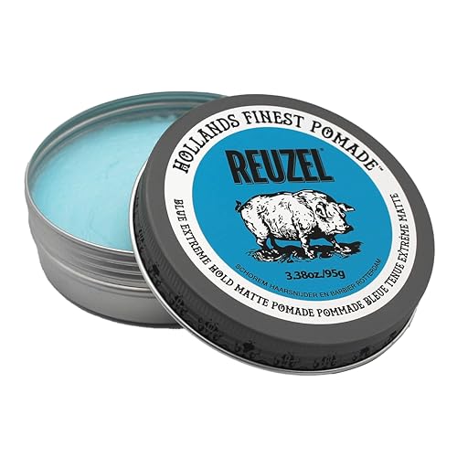 REUZEL Blue Extreme Hold Matte Pomade, Extreme Hold, Water Soluble Styling, Matte Finish, Easy To Wash Out, For All Hair Types, 3.38 oz
