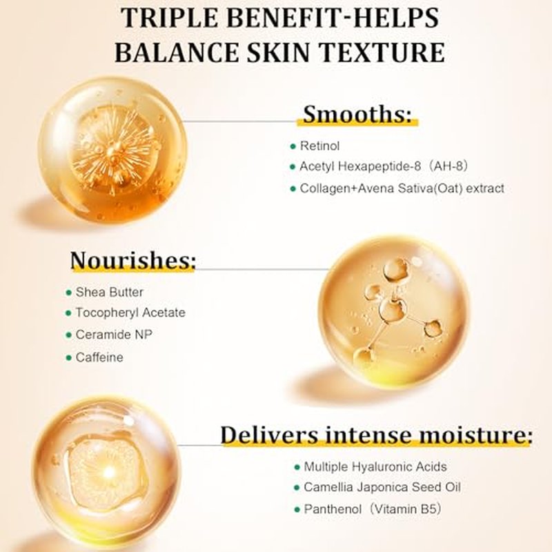 3-in-1Retinol,Peptide&Hyaluronic Acid Cream for Neck, Face, Hands|Complete Anti-Aging Firming Kit with Jade Roller&Reusable Silicone Mask|Smooth Wrinkles, Lift & Hydrate for All Skin Types & Genders