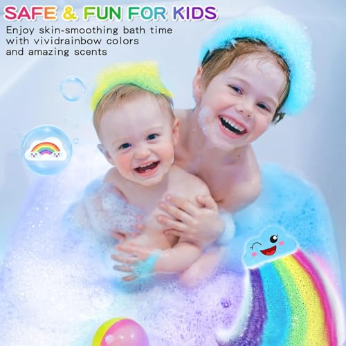 Rainbow Kids Bath Bombs Gift Set with Blueberry, Passion Fruit, Peach & Pineapple - 4 Pcs