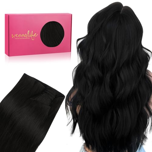 14 Inch Human Hair Sew-In Extensions G-#1 Jet Black Lightweight Remy Weft