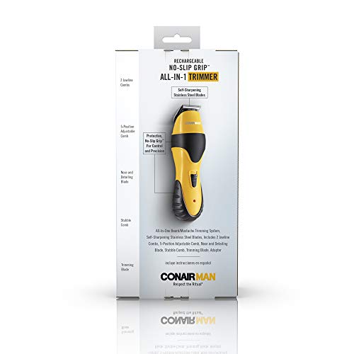 ConairMAN All-in-One Beard Trimmer for Men for Face, Nose and Ear Hair Trimmer,6 piece Men's Grooming Kit, Cordless/Rechargeable