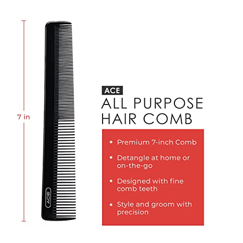 GOODY ACE ACE All Purpose Hair Comb - 7 Inch, Black - Great for All Hair Types - Fine Comb Teeth for Thin to Medium Hair,61286, 1 Count (Pack of 1)
