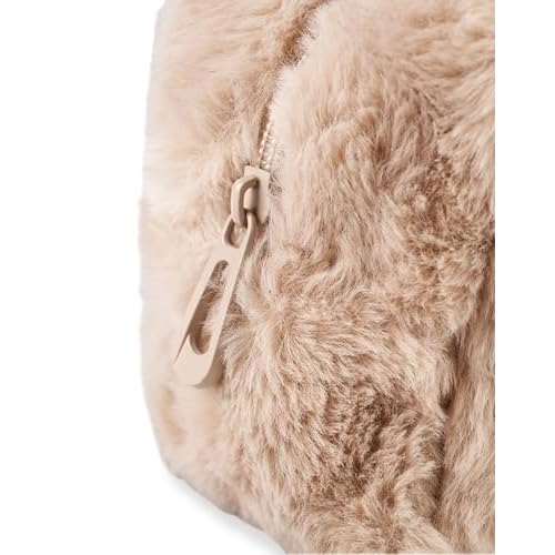 Pusheen Womens Fluffy Makeup Bag | Ladies All Over Fur with Embroidered Logo in Tan | Classic Logo Zip Cosmetic Storage Bag