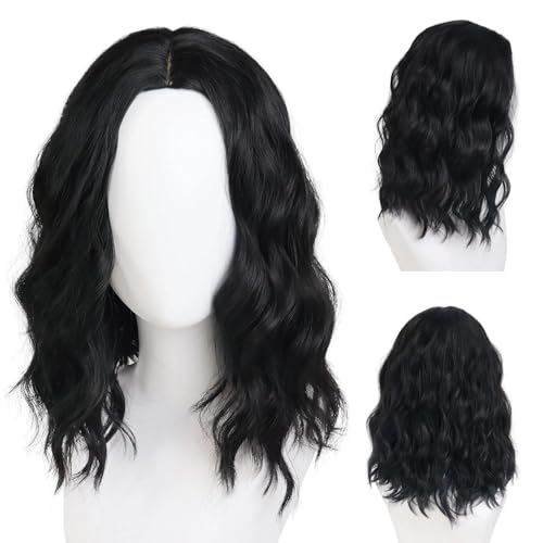 Men's 16-inch Black Curly Wavy Wig - Natural Short Style, Variation of Black
