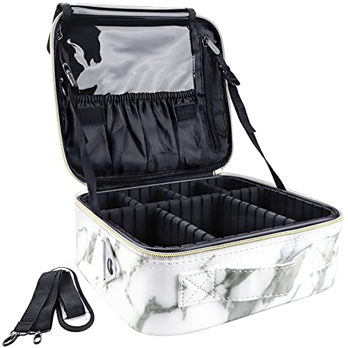 Small Marble Travel Makeup Bag with Shoulder Strap - Organizer & Cosmetic Case