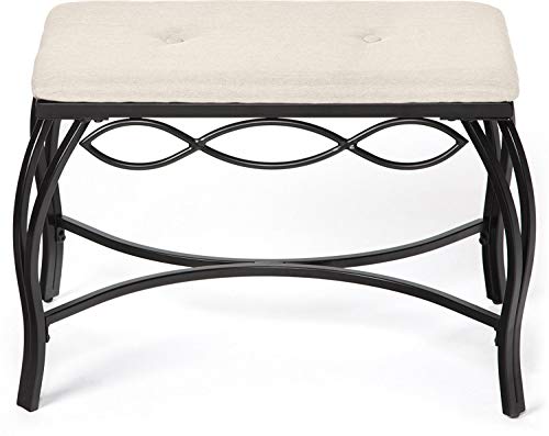 Mango Steam White Shoe Bench - Vanity Seat for Makeup Room, Rectangular Cream Upholstered Stool