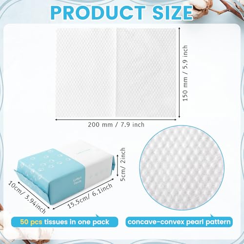 Riakrum 24 Pack Disposable Towelettes Face Towel Bulk Cotton Face Tissues Soft Facial Tissue Dry Wet Use for Sensitive Skin Care Makeup Removing Surface Cleaning (1200 Counts)