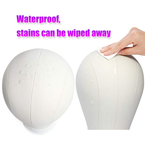 White Leather Canvas Mannequin Wig Head 22 Inch Stand for Wig Styling & Making