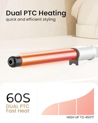 Hoson 1 Inch Extra Long Ceramic Curling Wand for Long Hair No Clamp - Fast Heating