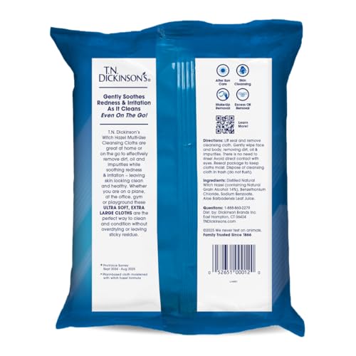 Witch Hazel Cleansing Cloths Pack of 4 - 25 Extra-Large Gentle Face & Body Wipes with Natural Skin Care