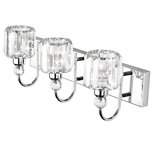 Round Chrome Modern LED Crystal Bathroom Vanity Lights 3-Light Fixture