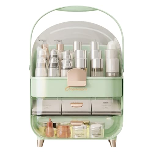 Makeup Organizer, Skincare Organizers with Clear Lid & 2 Drawers and 360¡Æ Rotating Brush Holder