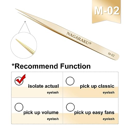 NAGARAKU Tweezers for Eyelash Extensions Straight and Curved Precision Professional Volume Easy Fanning lash Precise Point 1 Pair Tweezers for Lash(M-01 and M-02)