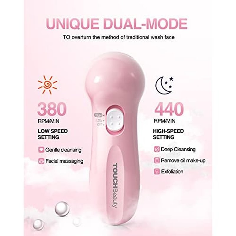 Electric Facial Cleansing Brush for Women, 3-in-1 Face Cleanser and Exfoliator Brush with 3 Brush Heads, 2 Speeds, Waterproof Spin Brush, Travel Size Case, Perfect for Valentine's Day (Pink)