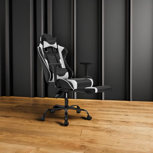 White Ergonomic Gaming Chair with Recline & Footrest - BestOffice
