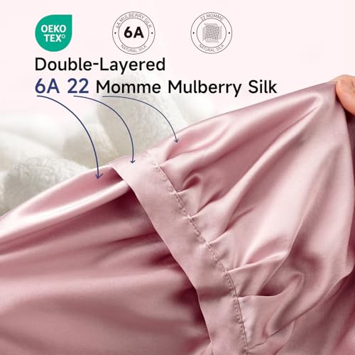 Kaome Pink 100% Mulberry Silk Sleep Bonnet for Women, Large Double Layer