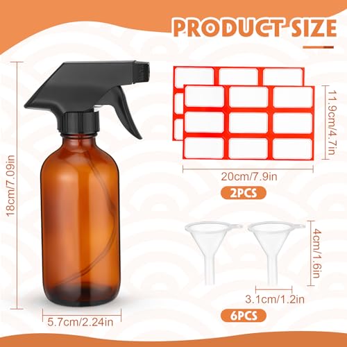 Norme Classic Amber 12 pcs 8 oz Glass Spray Bottles with Funnels & Labels