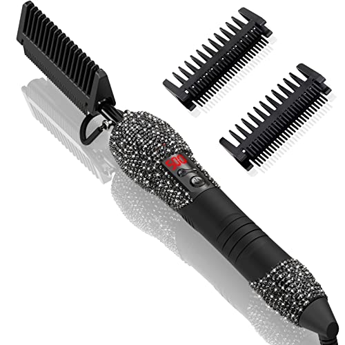 Black LCD Digital Display Diamond Hot Comb - 13.1x2.3in, 500°F, Adjustable Temp for All Hair Types - DAN Technology