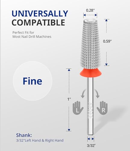 AIRSEE 5-in-1 Tungsten Carbide Nail Drill Bit - Fine, XF, 2XF, Silver, Left/Right Hand