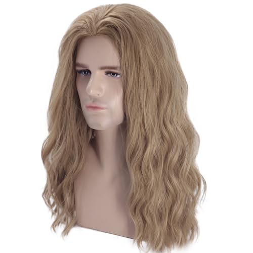 Blonde Wigs Men Shoulder Length Ash Blonde Wavy Synthetic Hair Cosplay Party Daily Wear - Ash Blonde Variation