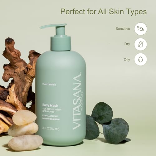 Vitasana Natural Body Wash for Sensitive Skin - Sea Buckthorn & Bergamot, 16 oz - Hypoallergenic, Plant-Derived, EWG Verified, Paraben & Sulfate-Free, Cruelty-Free