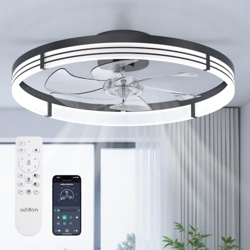 addlon 24-Inch Black Low Profile Ceiling Fan with Lights & Remote, Striped
