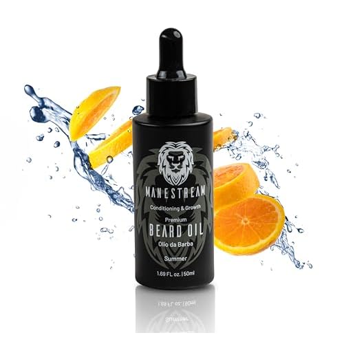 MAN & MANE Manestream Beard Oil for Men, Beard Growth Oil, Hair Growth Oil with Jojoba, Macadamia, Sunflower, Olive Oils - 50ml (Summer (Orange))