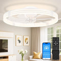 White 24 Inch Low Profile Ceiling Fan with Lights and Remote - Dimmable LED Flush Mount Fan for Bedroom