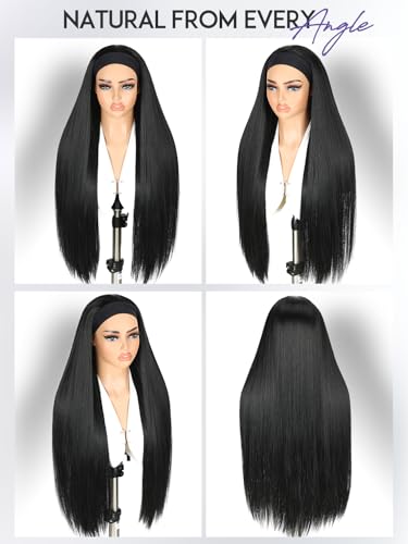 30 Inch Straight Headband Wig for Black Women - Synthetic Half Wig, Glueless, Natural Look - Black