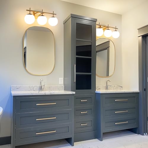 Gold 3-Light Bathroom Vanity Light Fixture Over Mirror - Modern Wall Sconce with Milky White Globe Shades - 22.4 Inch