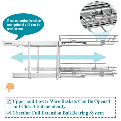 OCG 2-Tier Pull Out Cabinet Organizer (14W x 21D x 15.6H) Chrome Finish