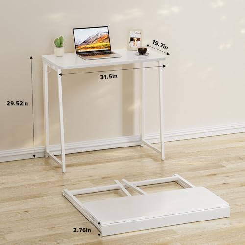 WOHOMO Small Folding Desk 31.5 x 15.7 White Compact Computer Table